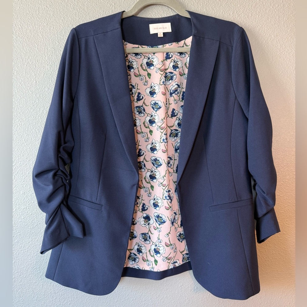 Skies Are Blue Navy Blazer with Floral Lining